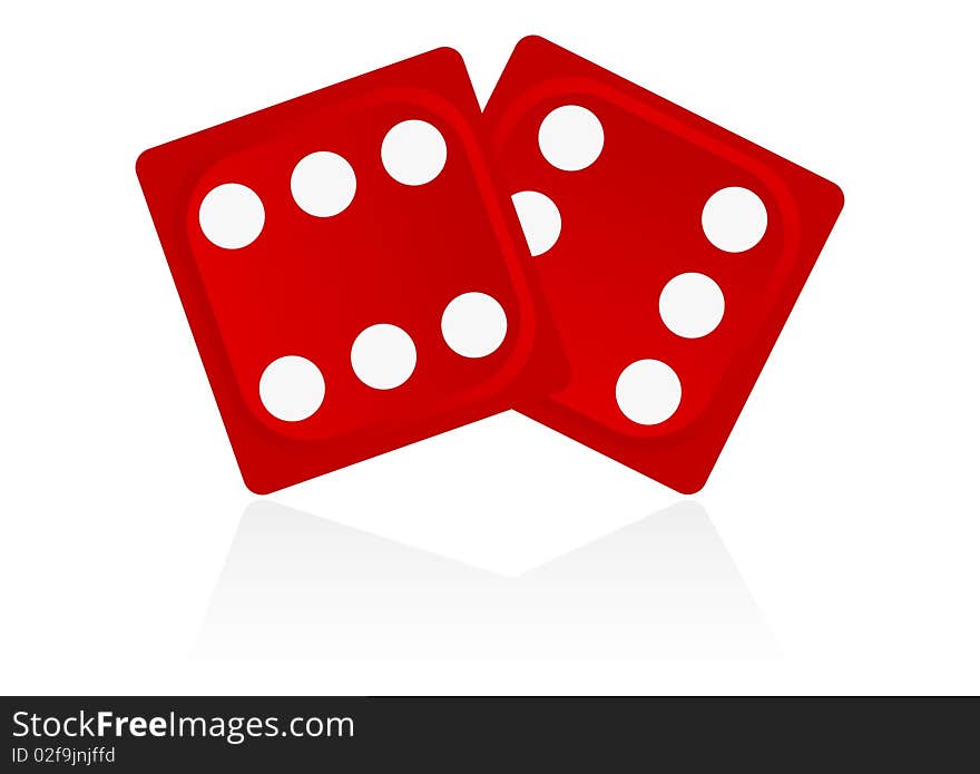 Illustration of two red dice on white background