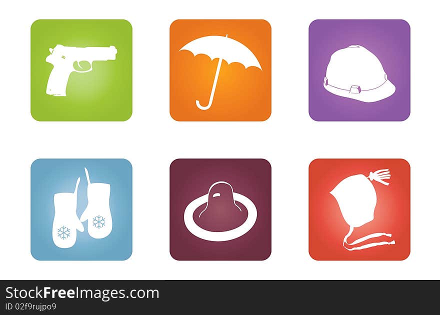 Icons with objects of protection. Vector illustration