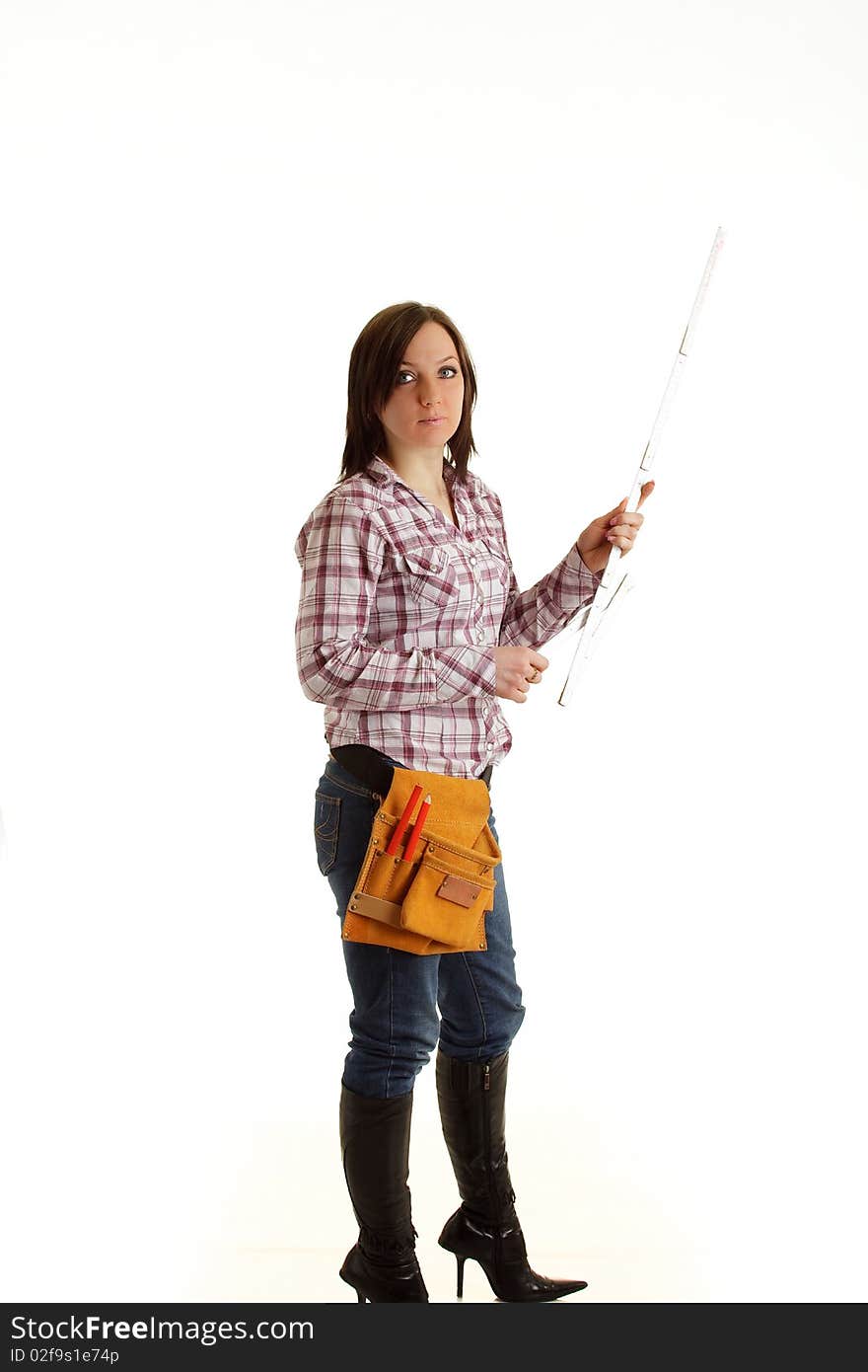 Photo of a sexy female architect with high heels