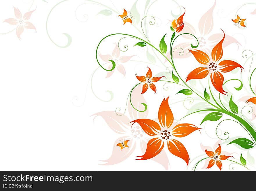 Abstract Background with flowers and butterfly for your design. Abstract Background with flowers and butterfly for your design