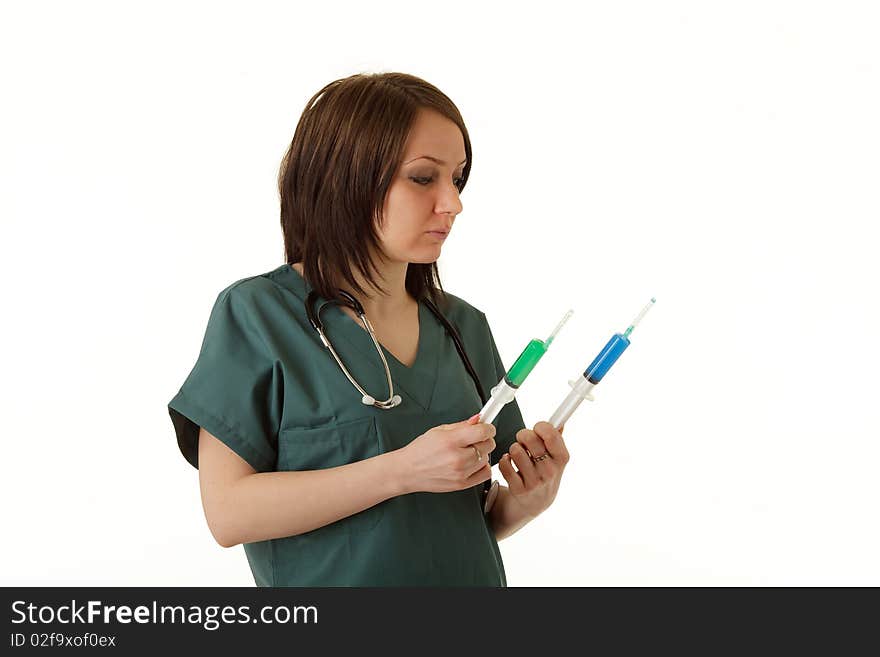 Photo of female in doctor dress. Photo of female in doctor dress