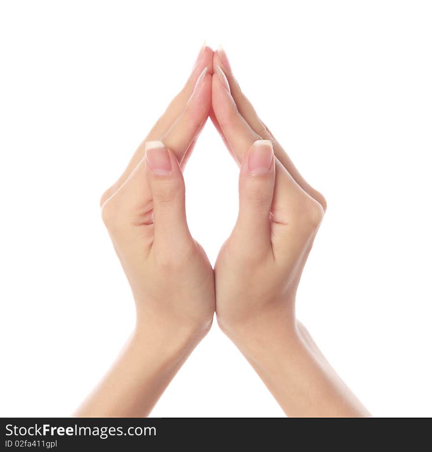 Women s hands on isolated a white background