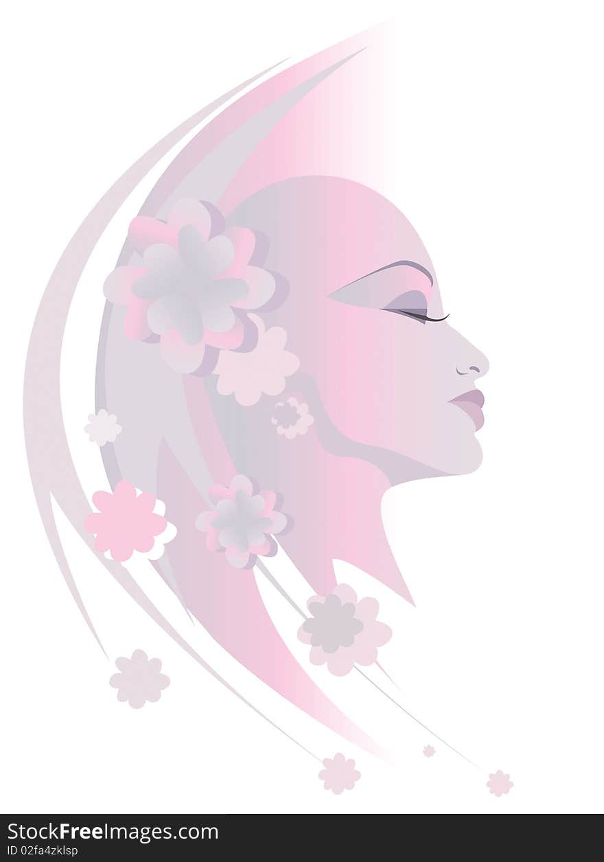 Women head is surrounded by flowers. Women head is surrounded by flowers