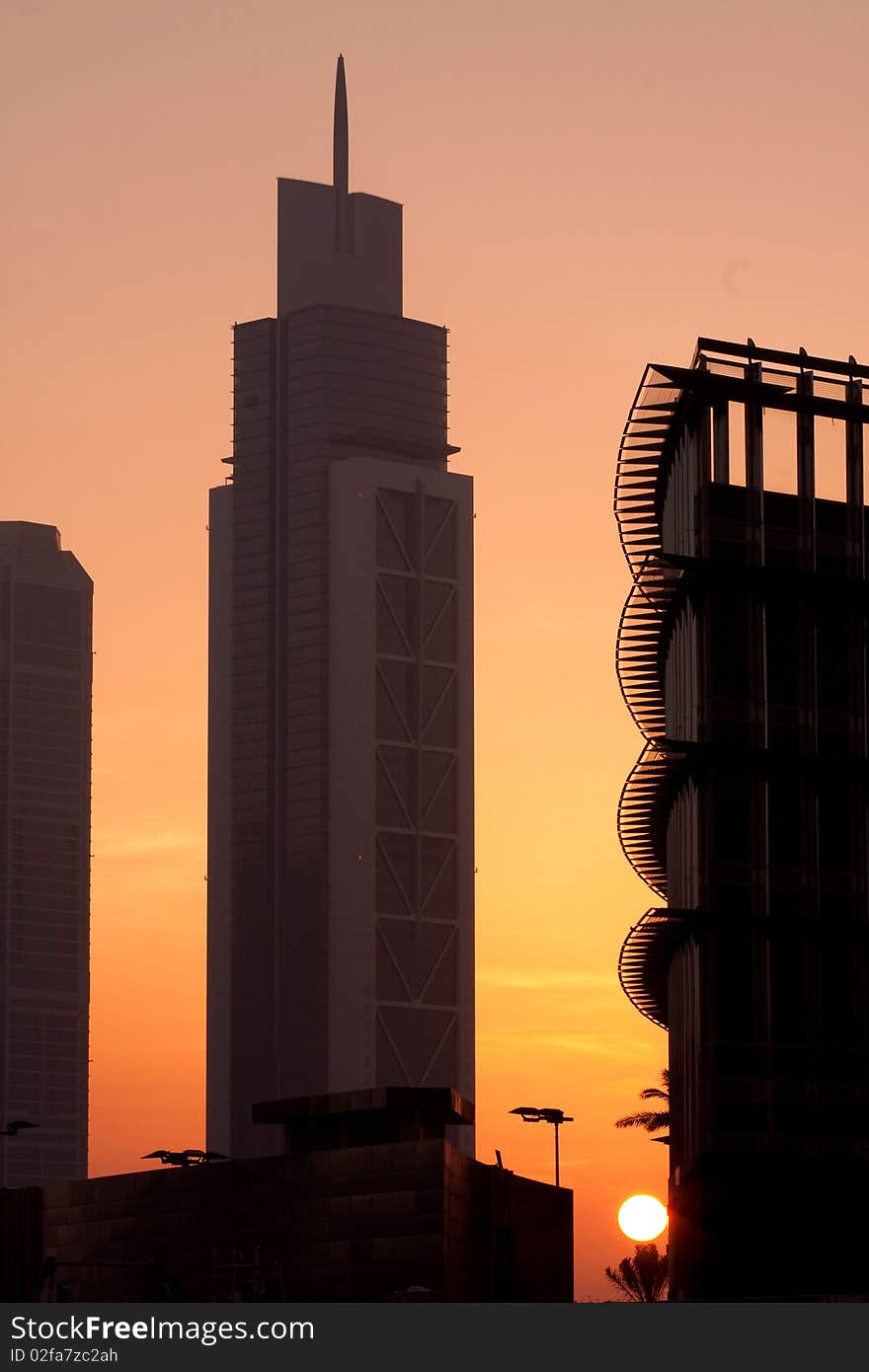 One of the many building in Dubai at sunset. One of the many building in Dubai at sunset