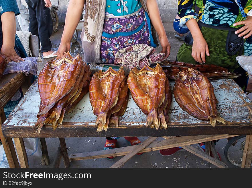 Sale Dried Fishes On Street