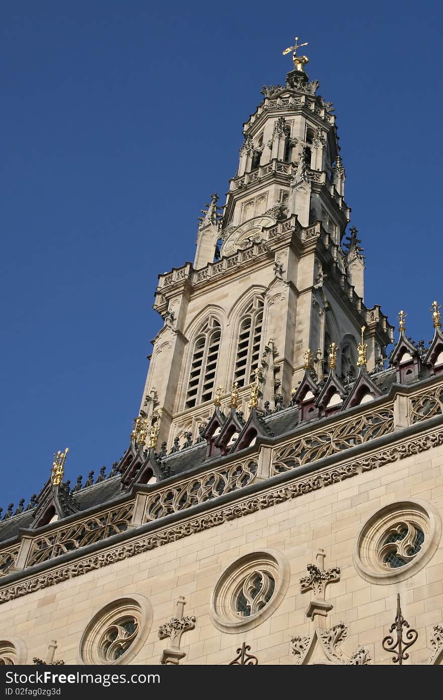 The Renaissance architecture of the cathedral on the main square in Arras. Carefully reconstructed and restored after being destroyed in the first world war, being on the western front. The Renaissance architecture of the cathedral on the main square in Arras. Carefully reconstructed and restored after being destroyed in the first world war, being on the western front.