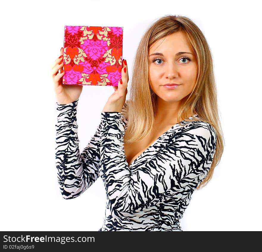 Woman holding a red box. Woman holding a red box