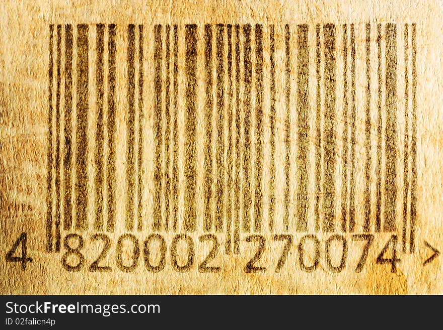 Old yellowed vintage barcode, grunge background