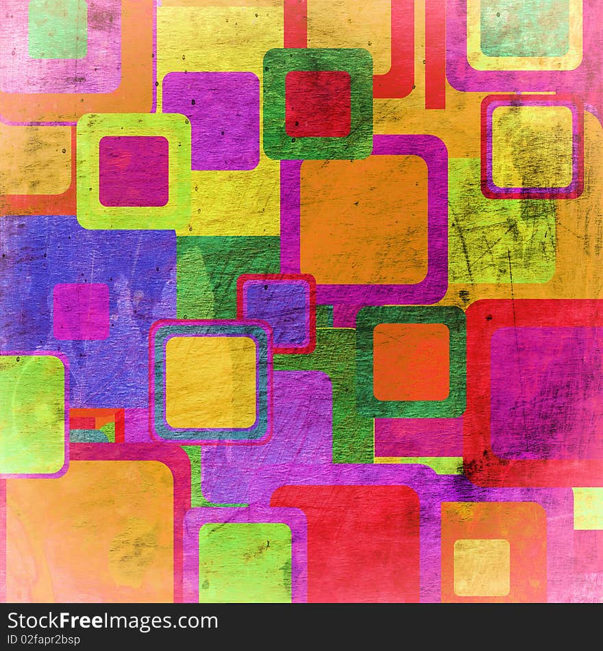 Squares on the grunge wall, abstract background