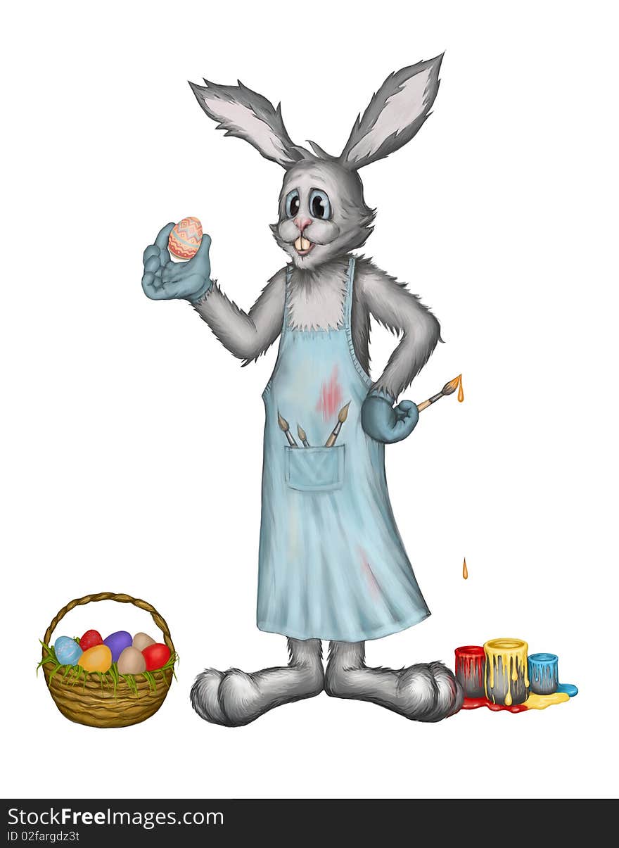 Easter rabbit and basket with Easter eggs