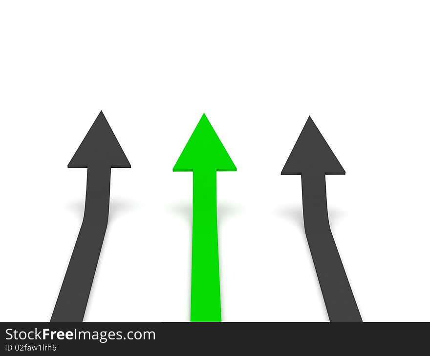 Grow 3d arrow stat. Green and grey arrows isolated on white background. High quality 3d render.