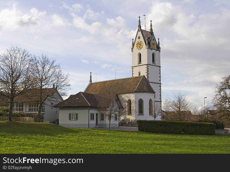 Spring view on the small catholic church