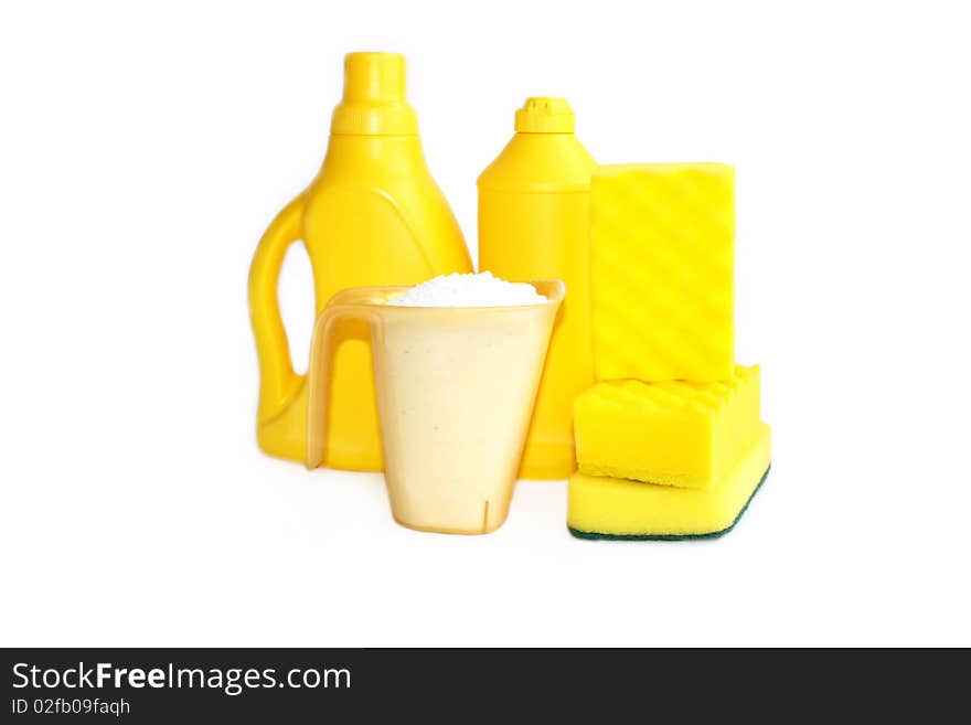 Household chemical goods on a white background