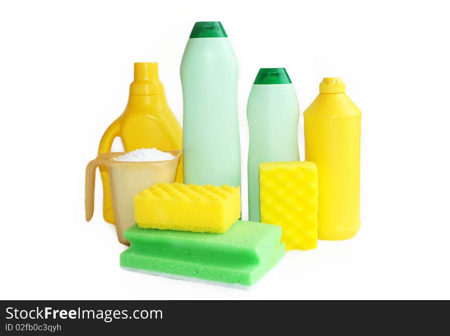 Household chemical goods on a white background