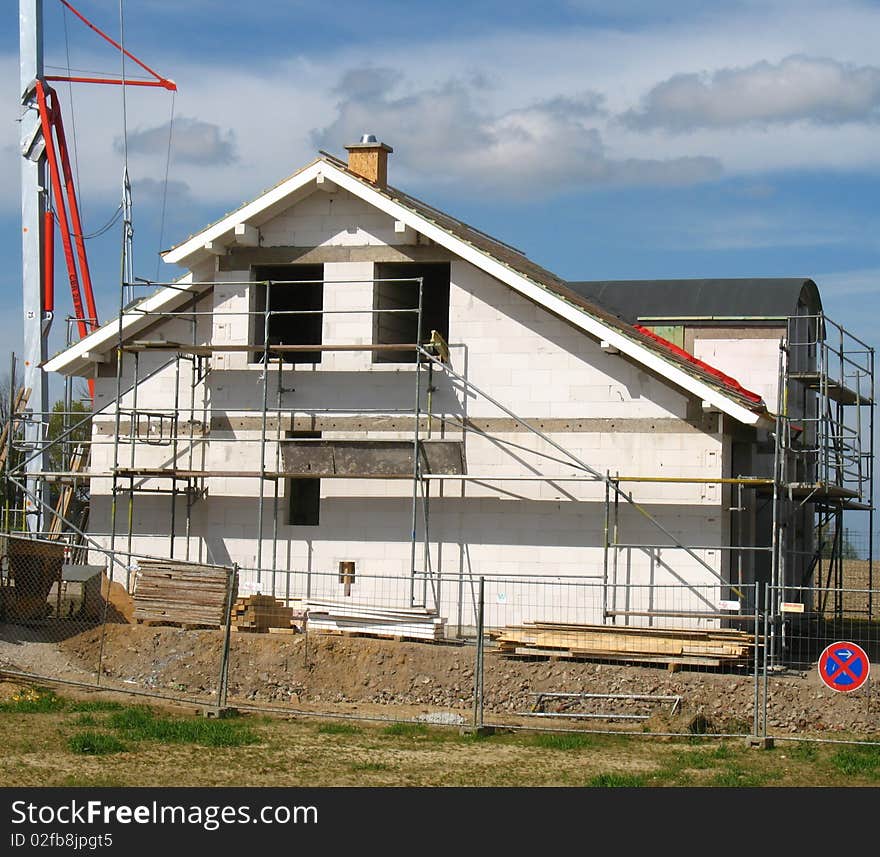 Shell of a house in a construction area