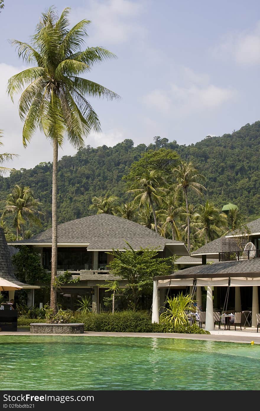 Swimming pool on a sunny day.Thailand . Swimming pool on a sunny day.Thailand .