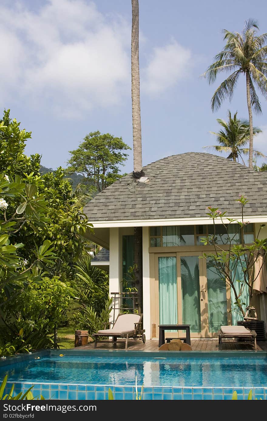 Swimming pool on a sunny day.Thailand . Swimming pool on a sunny day.Thailand .