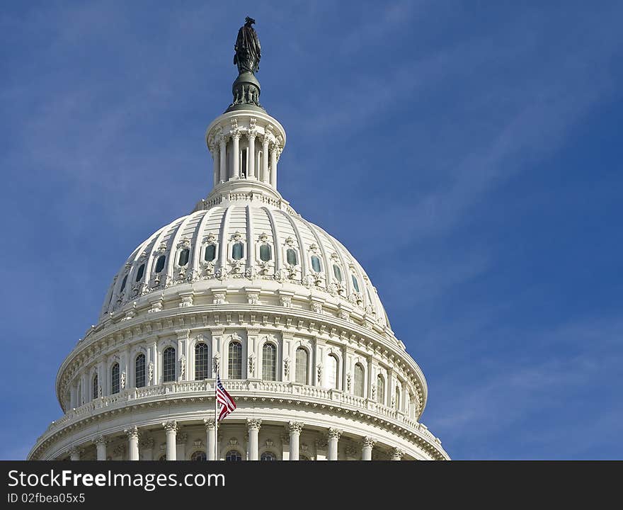 Close up on the Capitol Building's dome in Washington DC, USA.