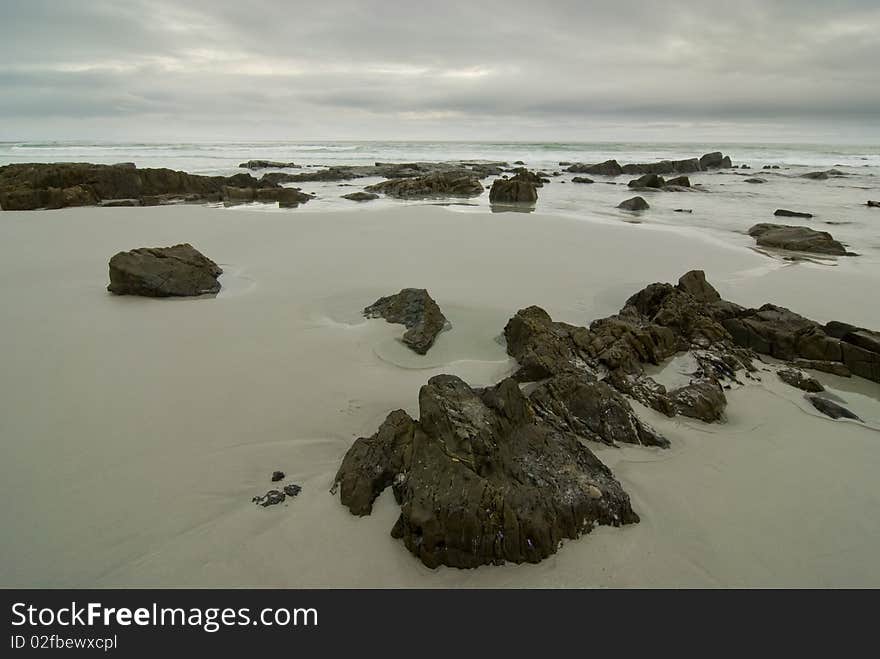 Rocky beach with dramatic sky