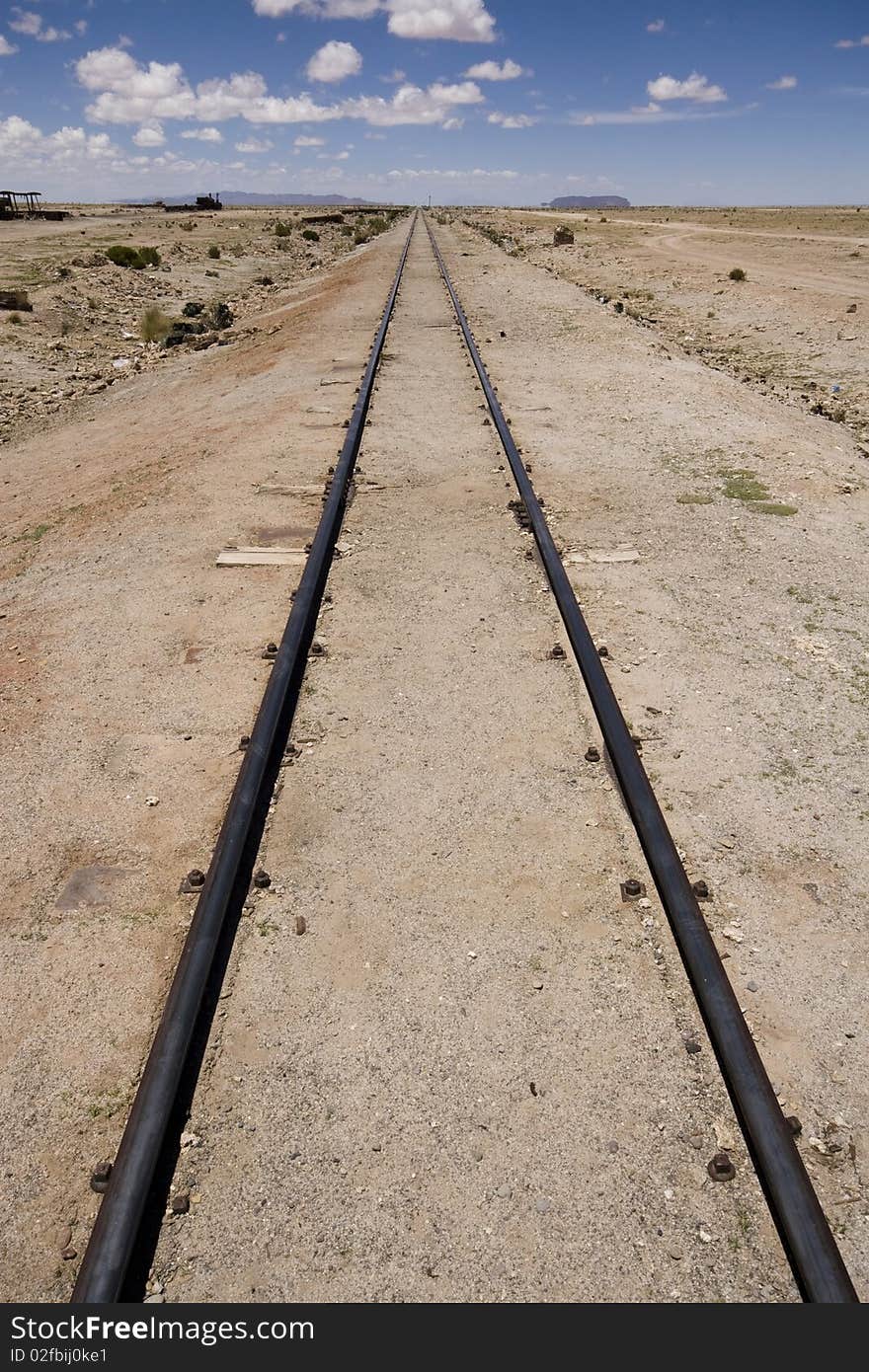 Rail tracks in Bolivian desert