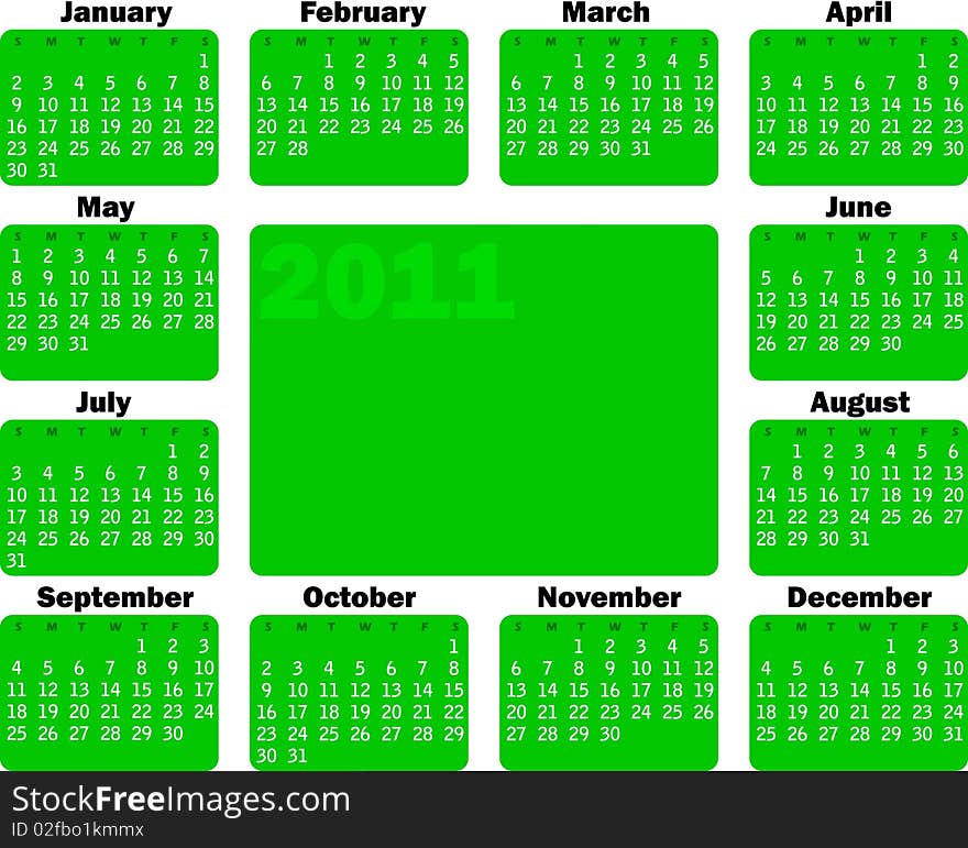 Vector calendar for 2011 green