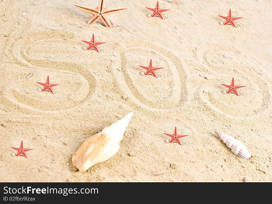 Inscription SOS in the sand