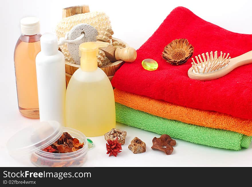 Towels both freshening creams and oils for a shower and rest. Towels both freshening creams and oils for a shower and rest