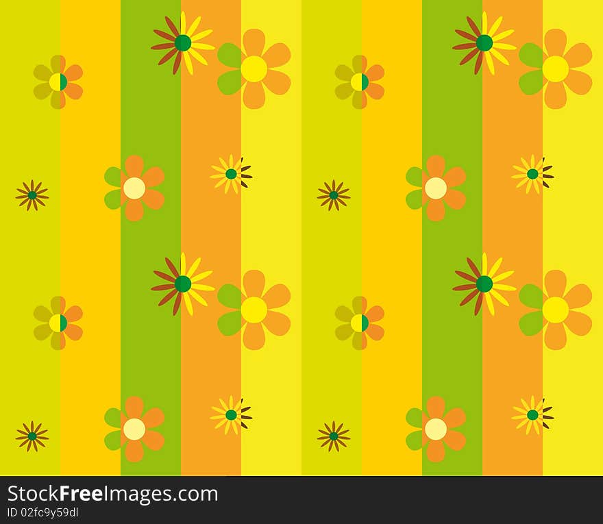 Seamless striped background with flowers