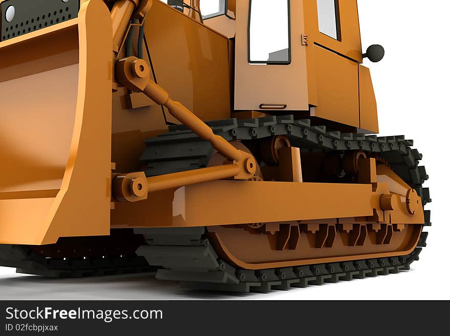 Orange dirty bulldozer isolated on whiite background