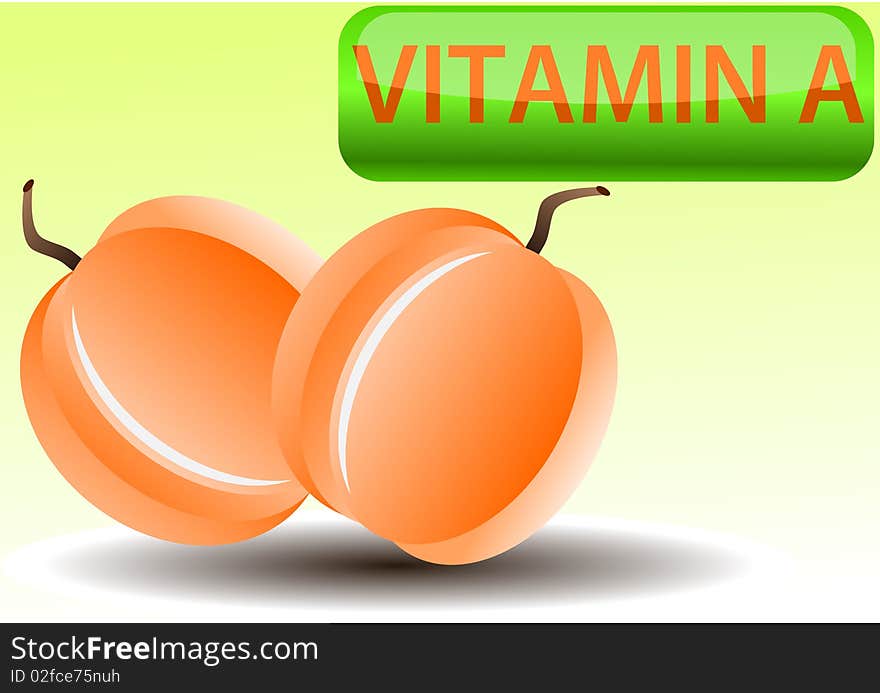 Vector illustration of apricot or peach and vitamin A glossy icon. Vector illustration of apricot or peach and vitamin A glossy icon