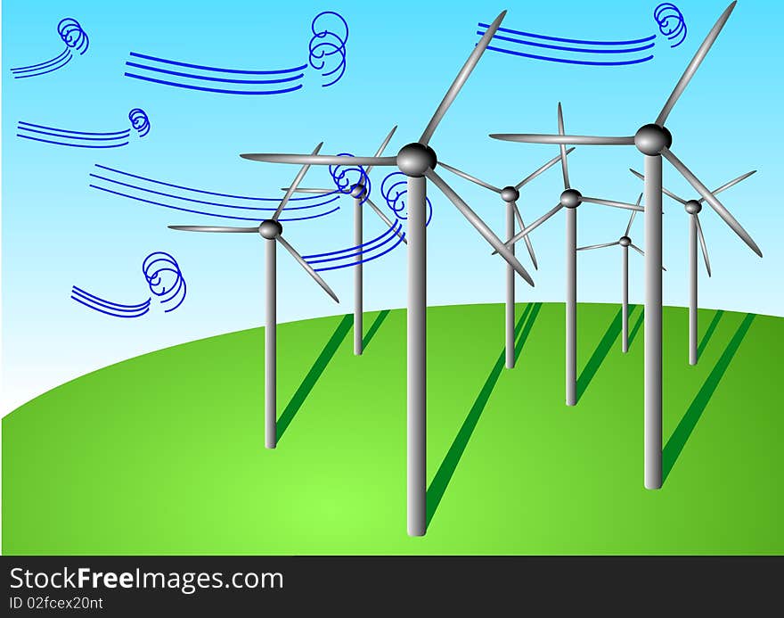 Vector illustration of wind turbines