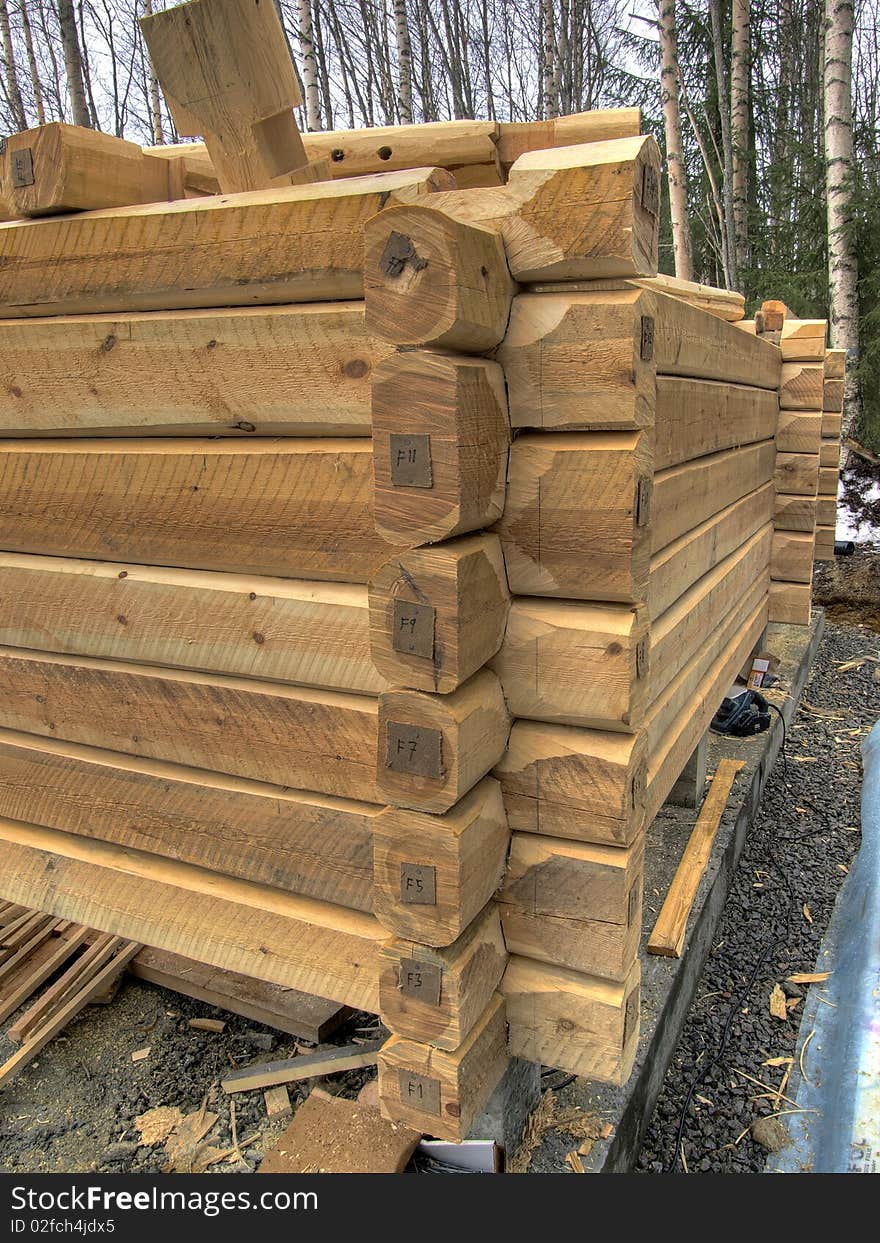 Log cabin under construction on site