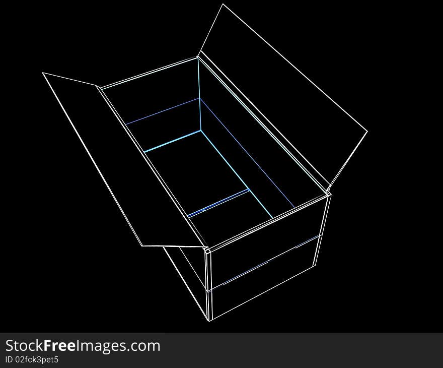 Open box. Done in luminous lines on a black background