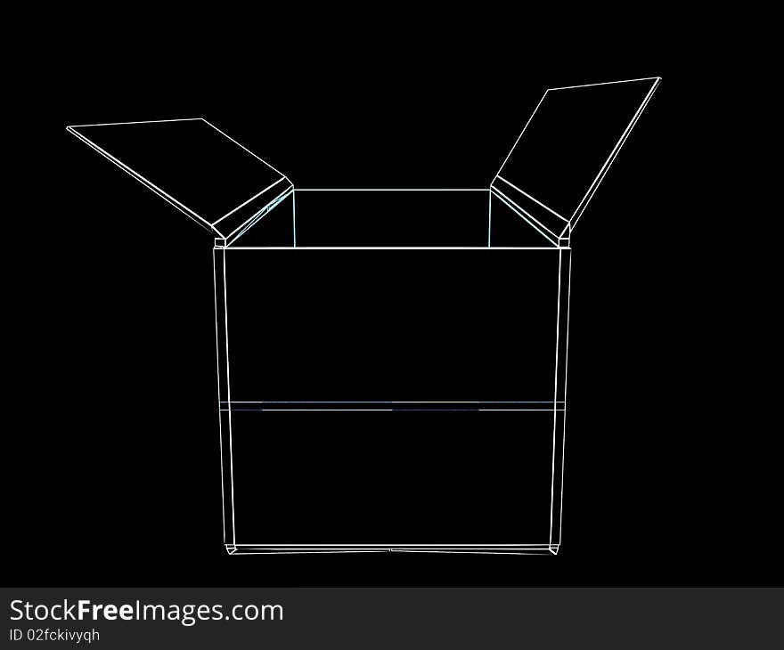 Open box. Done in luminous lines on a black background