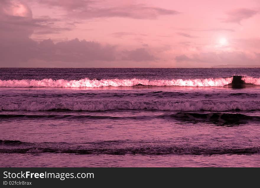 Ballybunion beach purple winter storm waves