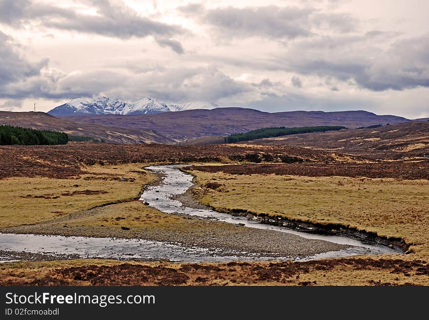 River running from mountains, Scottish Highlands