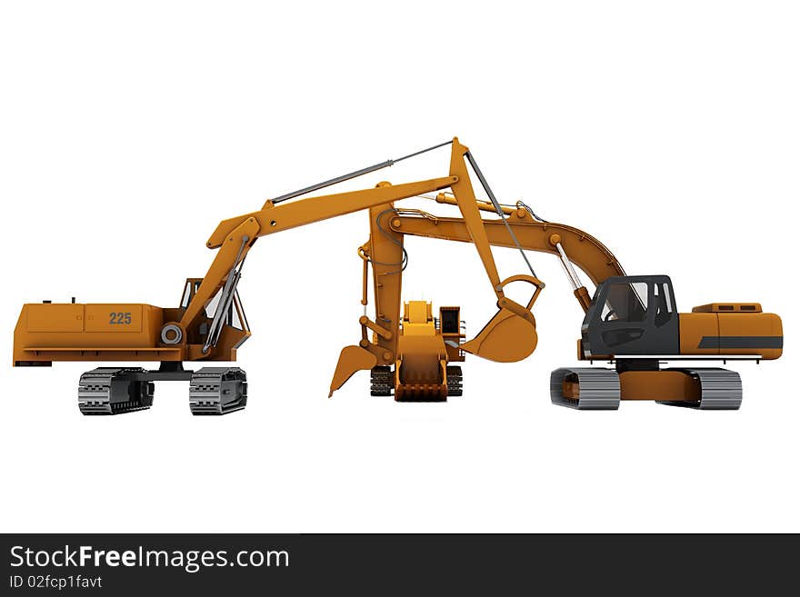 Group of Orange diggers isolated on white background