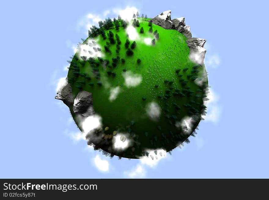 Small green planet. Computer graphics. Abstraction on a theme of protection of environment. Small green planet. Computer graphics. Abstraction on a theme of protection of environment.