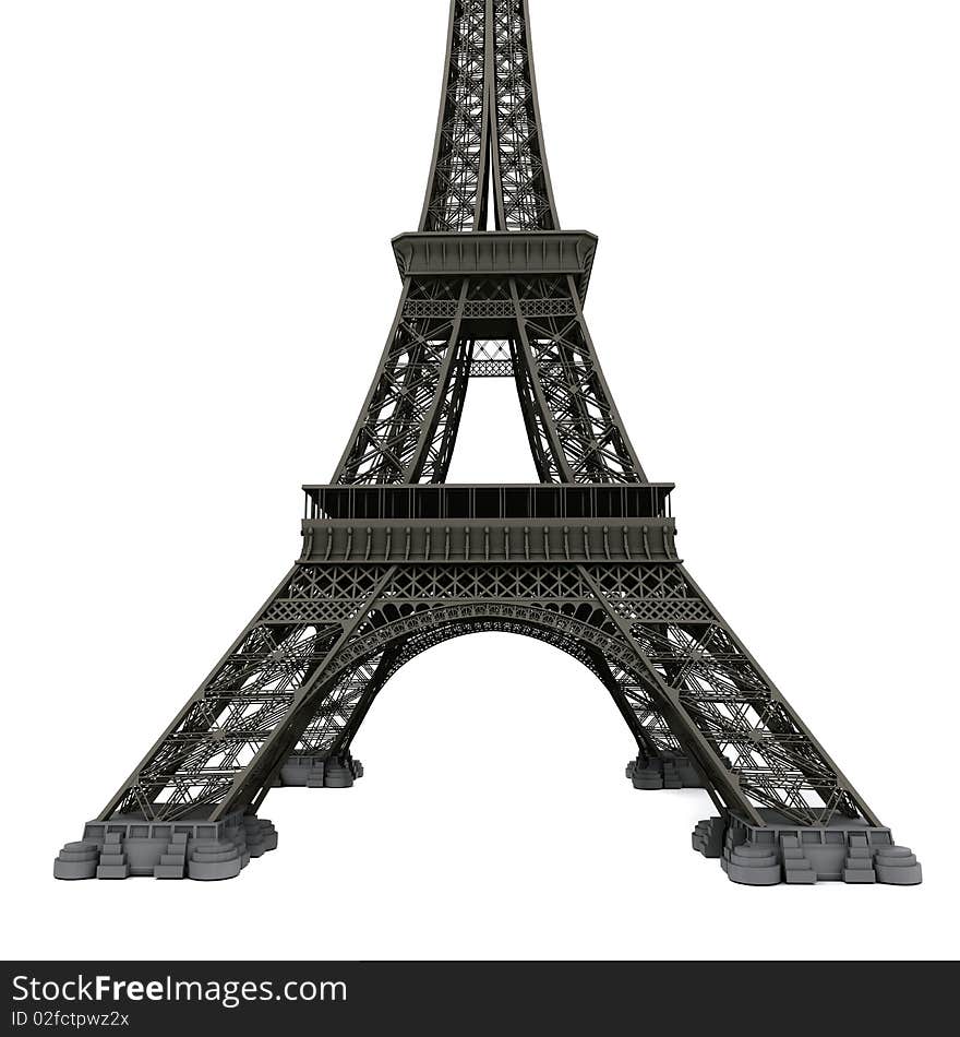 Eiffel tower isolated on white. Computer graphics