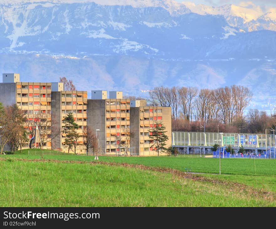 Bourdonnette suburb lies at the west of Lausanne, capital of canton de Vaud, Switzerland. It's buildings look old and crowded, and there is little urban development nearby. Bourdonnette suburb lies at the west of Lausanne, capital of canton de Vaud, Switzerland. It's buildings look old and crowded, and there is little urban development nearby.