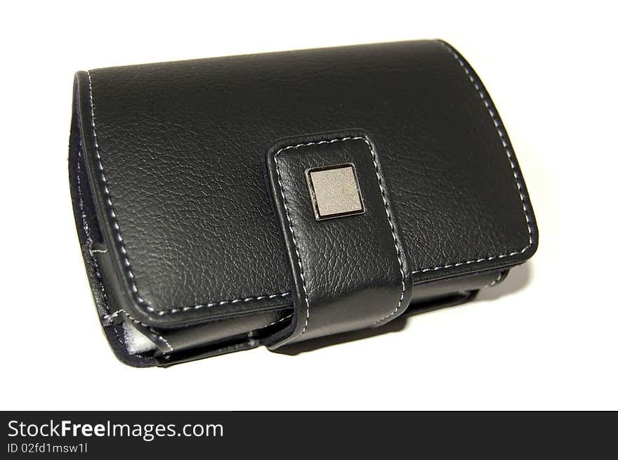 Camera case in black color isolated on the white background