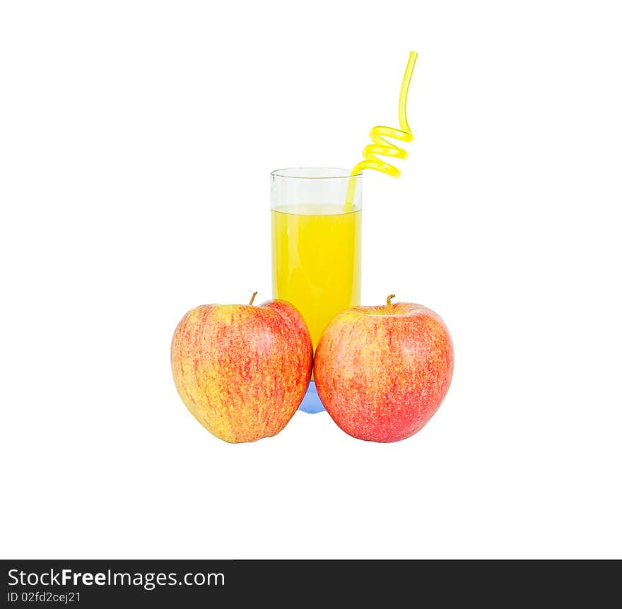 Fresh apples and glass with juice  isolated on white. Fresh apples and glass with juice  isolated on white