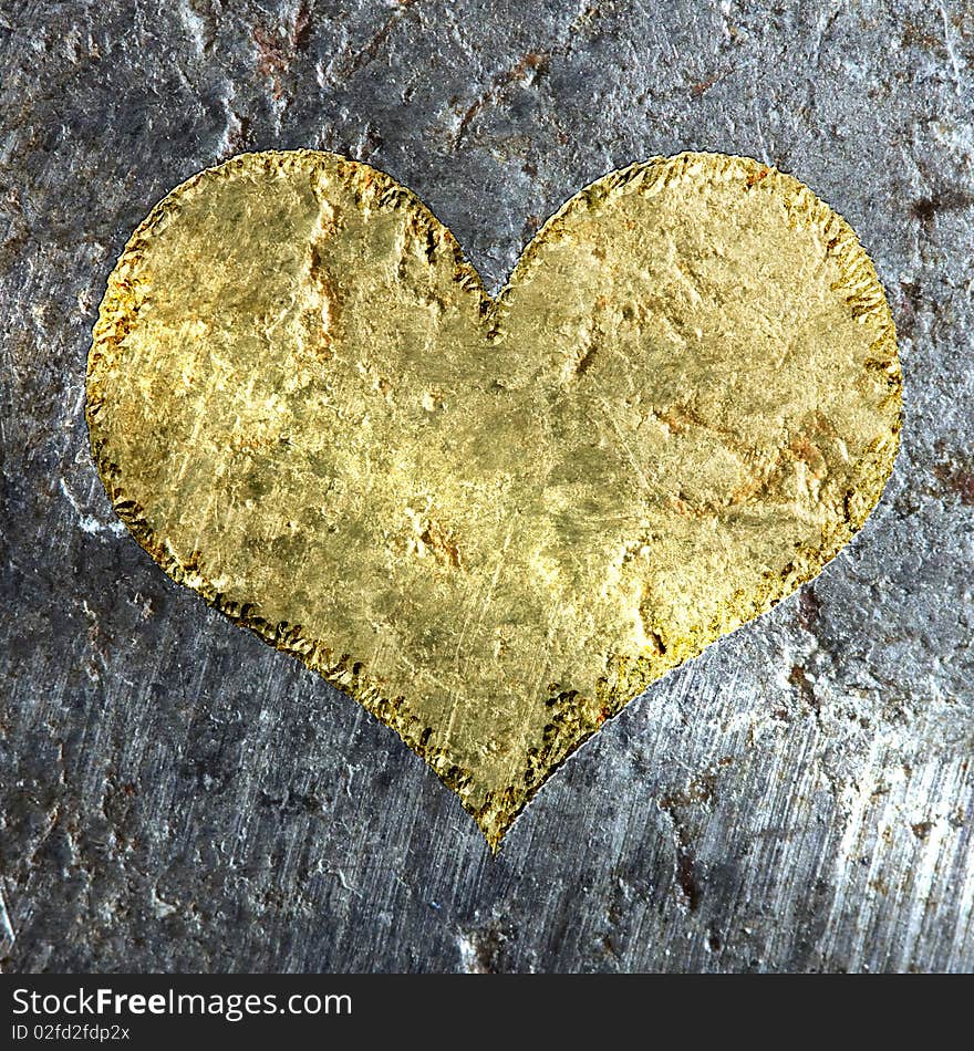 Gold metallic grunge heart