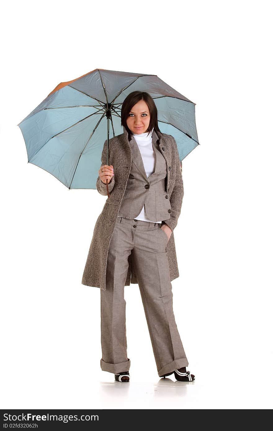 Photo of elegant businesswoman in studio with umbrella. Photo of elegant businesswoman in studio with umbrella