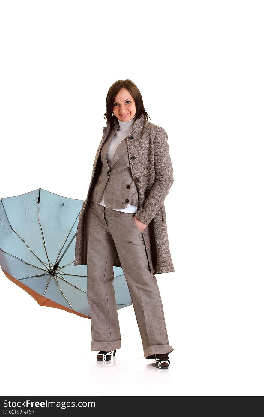 Photo of elegant businesswoman in studio with umbrella. Photo of elegant businesswoman in studio with umbrella