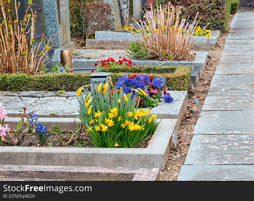 Colorful graveyard in Lausanne, Switzerland. An invitation to prayers, meditation and sacred thinking. Colorful graveyard in Lausanne, Switzerland. An invitation to prayers, meditation and sacred thinking.