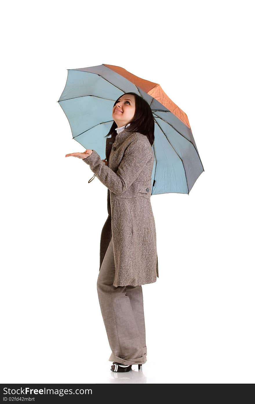 Photo of elegant businesswoman in studio with umbrella. Photo of elegant businesswoman in studio with umbrella