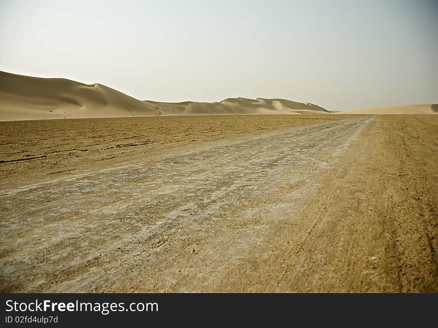 A well worn path, created by SUVs and ATVs in the deserts of Qatar. A well worn path, created by SUVs and ATVs in the deserts of Qatar.