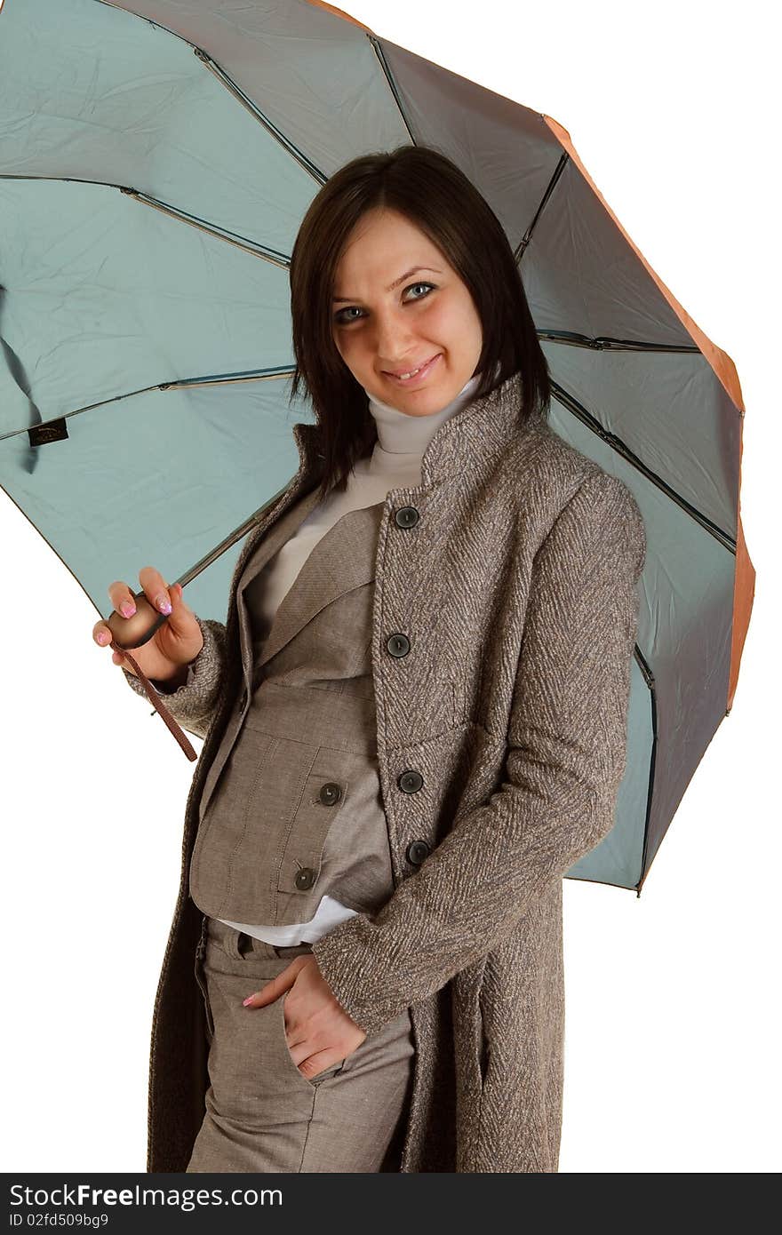 Photo of elegant businesswoman in studio with umbrella. Photo of elegant businesswoman in studio with umbrella