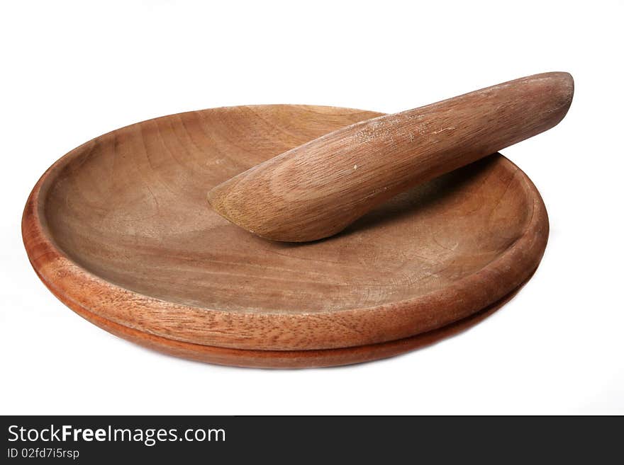 Wooden pestle and mortar